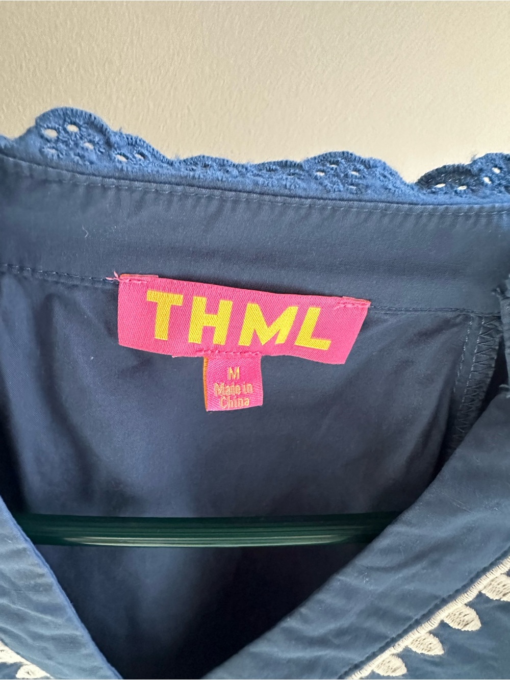THML Blue Embroidered Peasant Top size Medium M - Picture 3 of 3